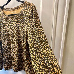 LOFT Leopard Print Pullover Top XL Animal Print Long Sleeve Soft Bold Chic